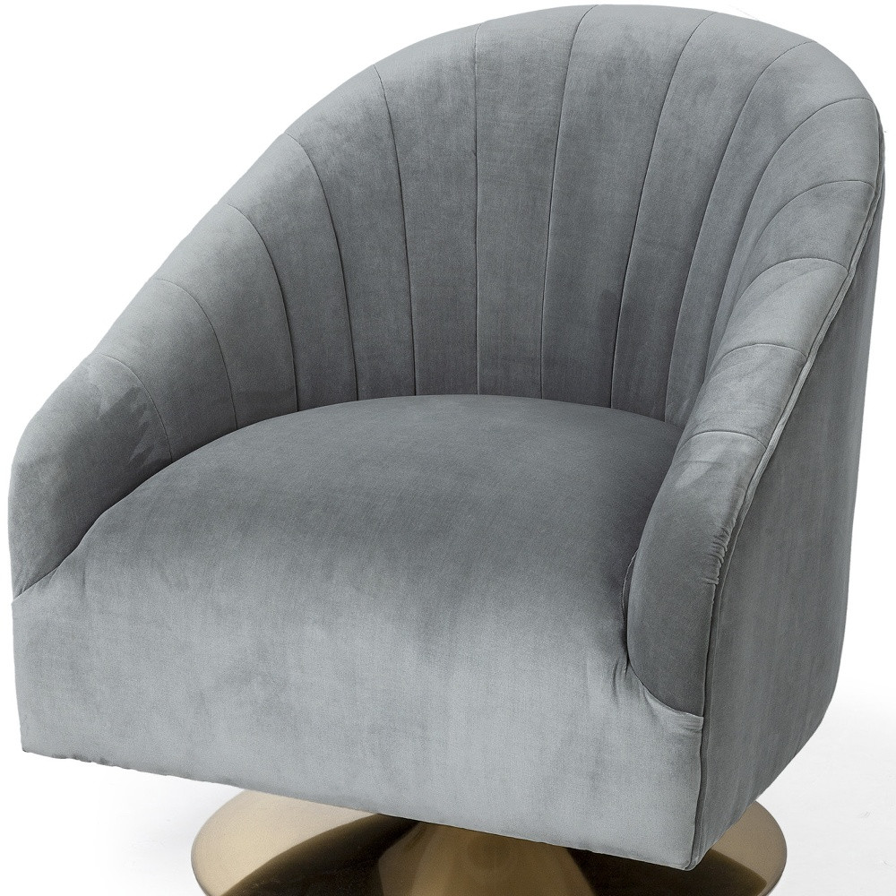 Gray Velvet Swivel Accent Chair with Gold Base 7 Gray Velvet Swivel Accent Chair with Gold Base - Image 7
