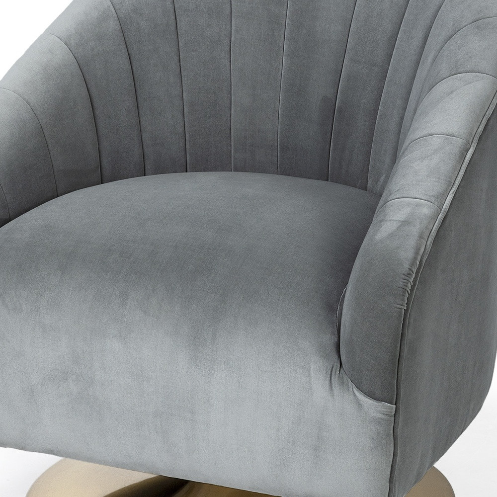 Gray Velvet Swivel Accent Chair with Gold Base 6 Gray Velvet Swivel Accent Chair with Gold Base - Image 6