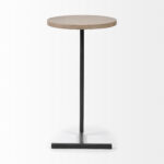 Brown Wood Round Top Side Table With Black Iron Base