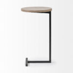Brown Wood Round Top Side Table With Black Iron Base