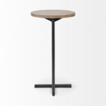 Brown Wood Round Top Side Table With Black Iron Base