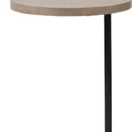 Brown Wood Round Top Side Table With Black Iron Base