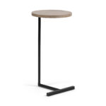 Brown Wood Round Top Side Table With Black Iron Base
