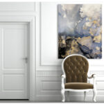 Hand-Painted Modern Canvas Wall Art with Gold and Charcoal