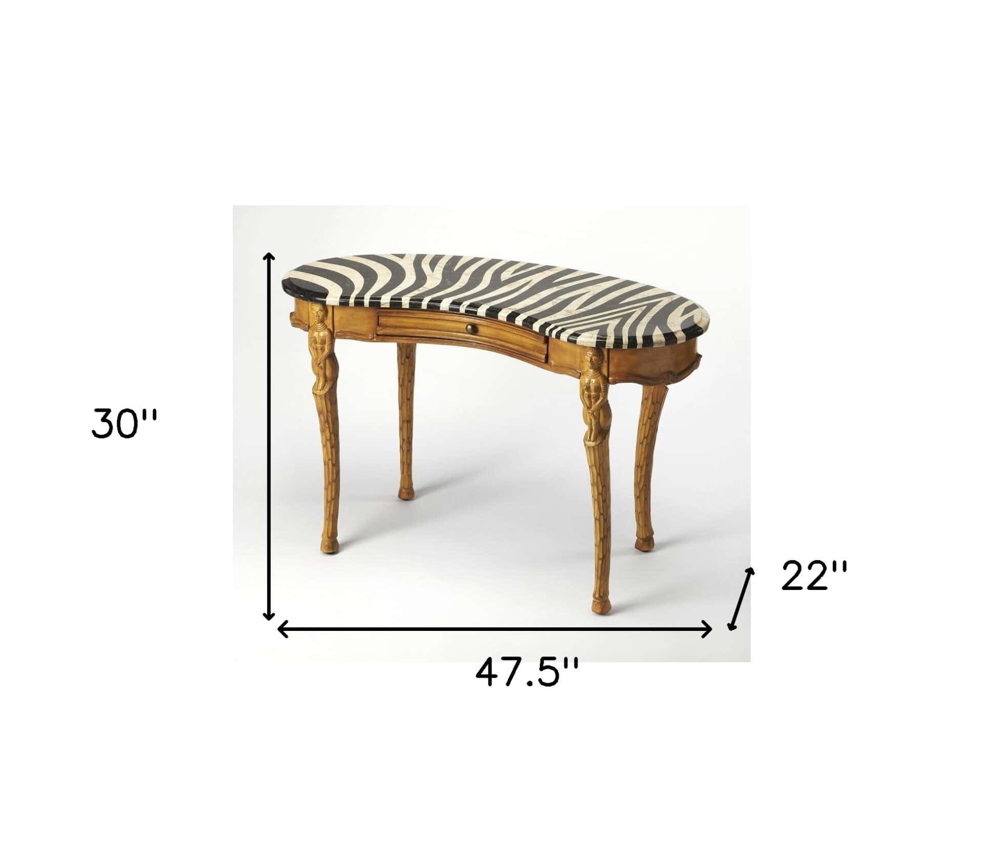 Exotic Zebra Black and White Curved Writing Desk 7 Exotic Zebra Black and White Curved Writing Desk - Image 7