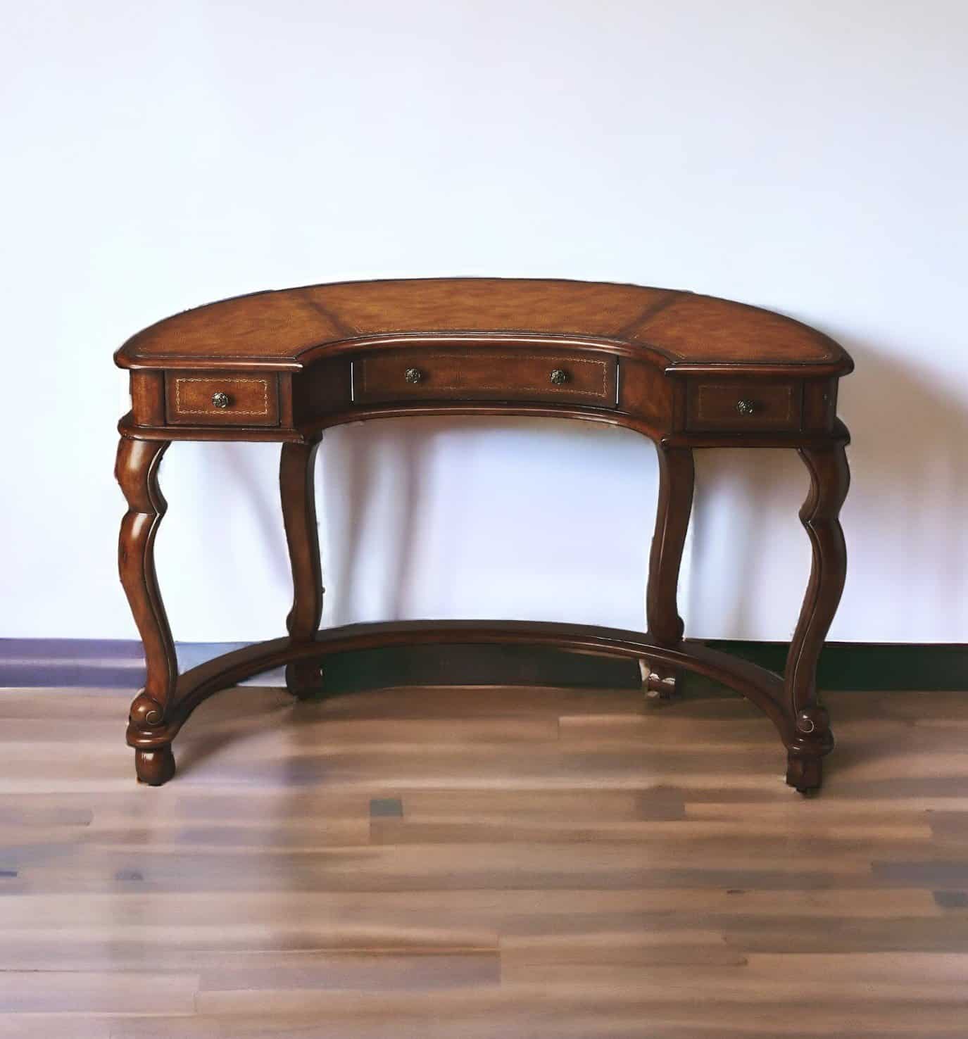 48 Inch Crescent Shape Leather Top Writing Desk 1 48 Inch Crescent Shape Leather Top Writing Desk