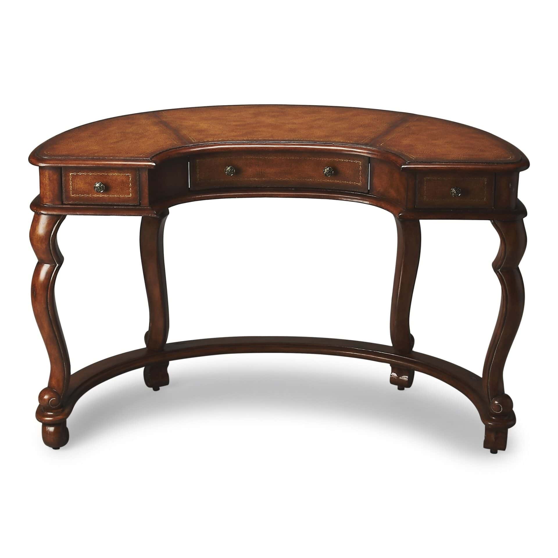 48 Inch Crescent Shape Leather Top Writing Desk 3 48 Inch Crescent Shape Leather Top Writing Desk - Image 3