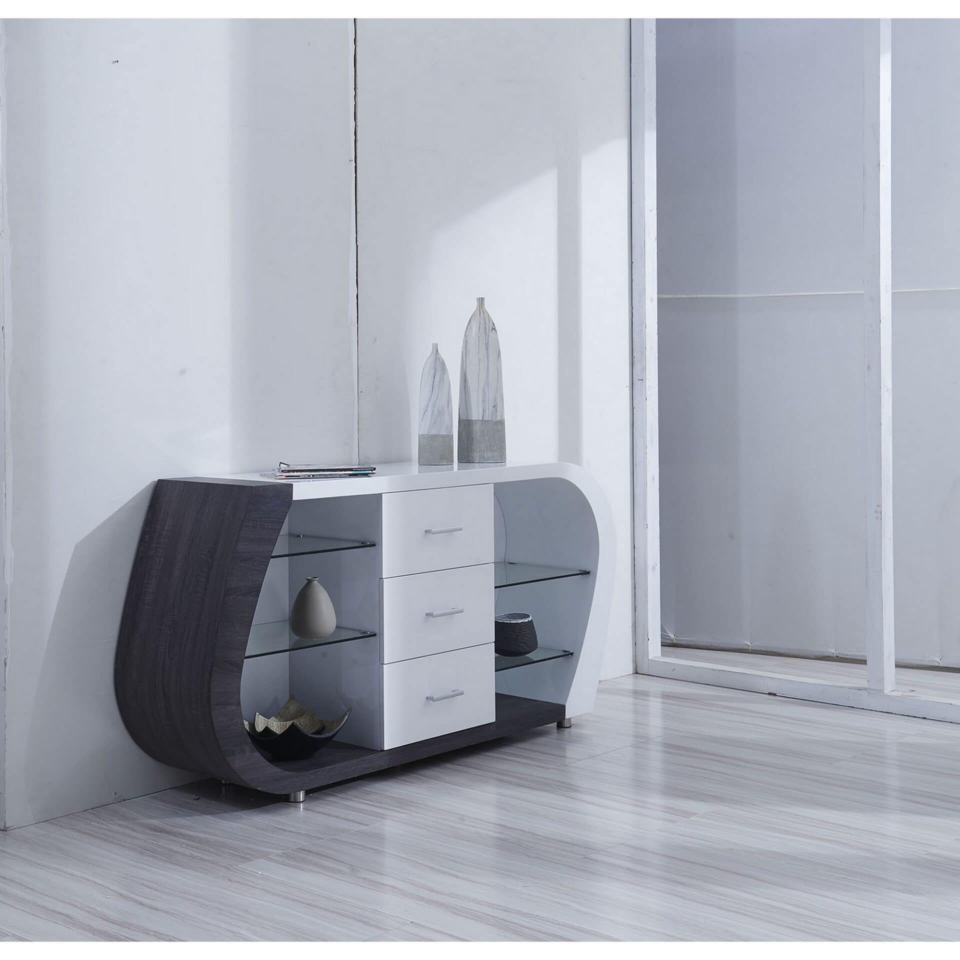 White and Grey Multi-Tone Buffet With Drawers and Shelves 1 White and Grey Multi-Tone Buffet With Drawers and Shelves