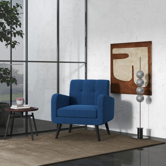 Modern Upholstered Accent Chair with Rubberwood Legs and Tufted Back 2 Modern Upholstered Accent Chair with Rubberwood Legs and Tufted Back - Image 2