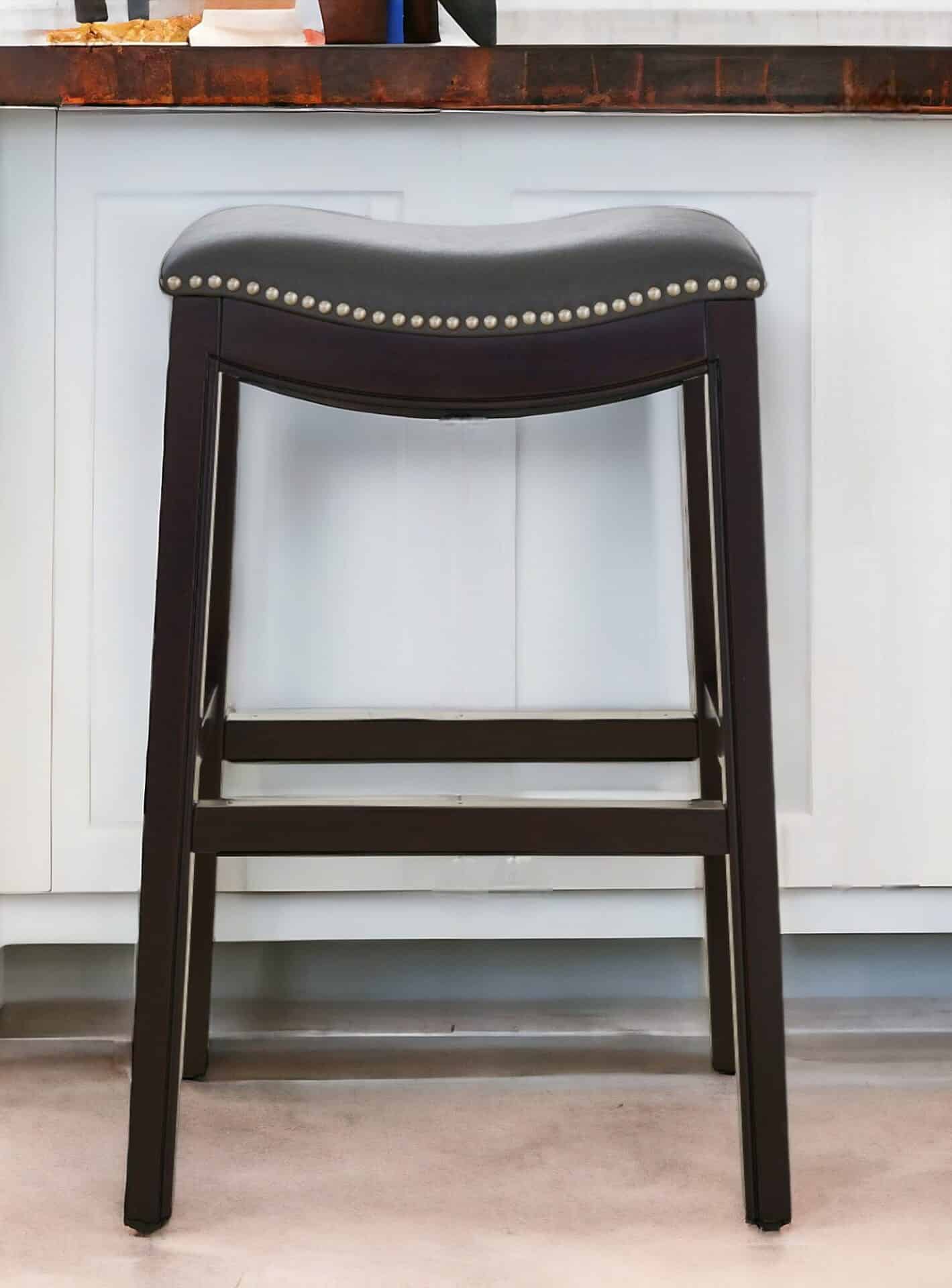 31-Inch Gray and Espresso Backless Faux Leather Bar Stool 1 31-Inch Gray and Espresso Backless Faux Leather Bar Stool