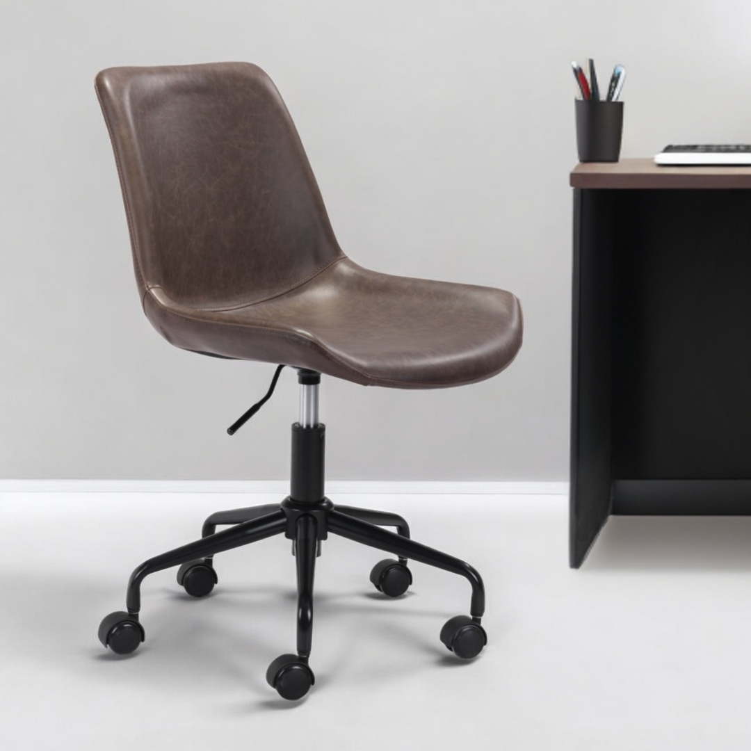 Brown and Black Adjustable Faux Leather Swivel Office Chair 2 Brown and Black Adjustable Faux Leather Swivel Office Chair - Image 2