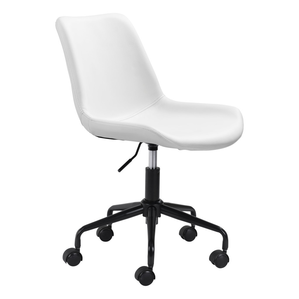 35.2-Inch White and Black Adjustable Faux Leather Office Chair 3 35.2-Inch White and Black Adjustable Faux Leather Office Chair - Image 3