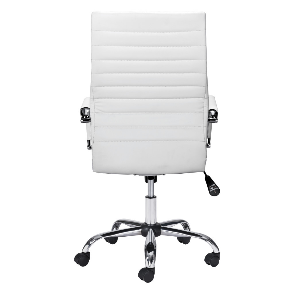 24.2-Inch Wide White and Silver Faux Leather Swivel Chair 4 24.2-Inch Wide White and Silver Faux Leather Swivel Chair - Image 4