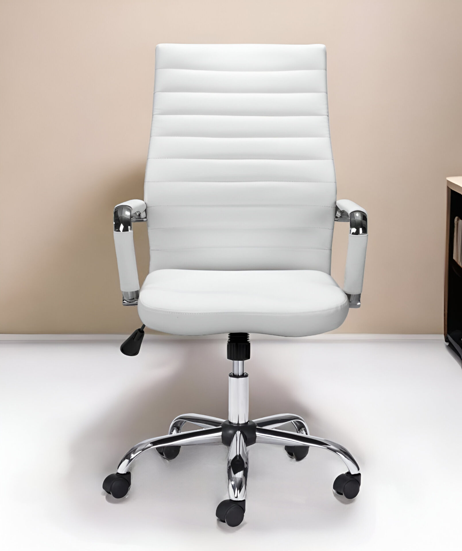 24.2-Inch Wide White and Silver Faux Leather Swivel Chair 2 24.2-Inch Wide White and Silver Faux Leather Swivel Chair - Image 2