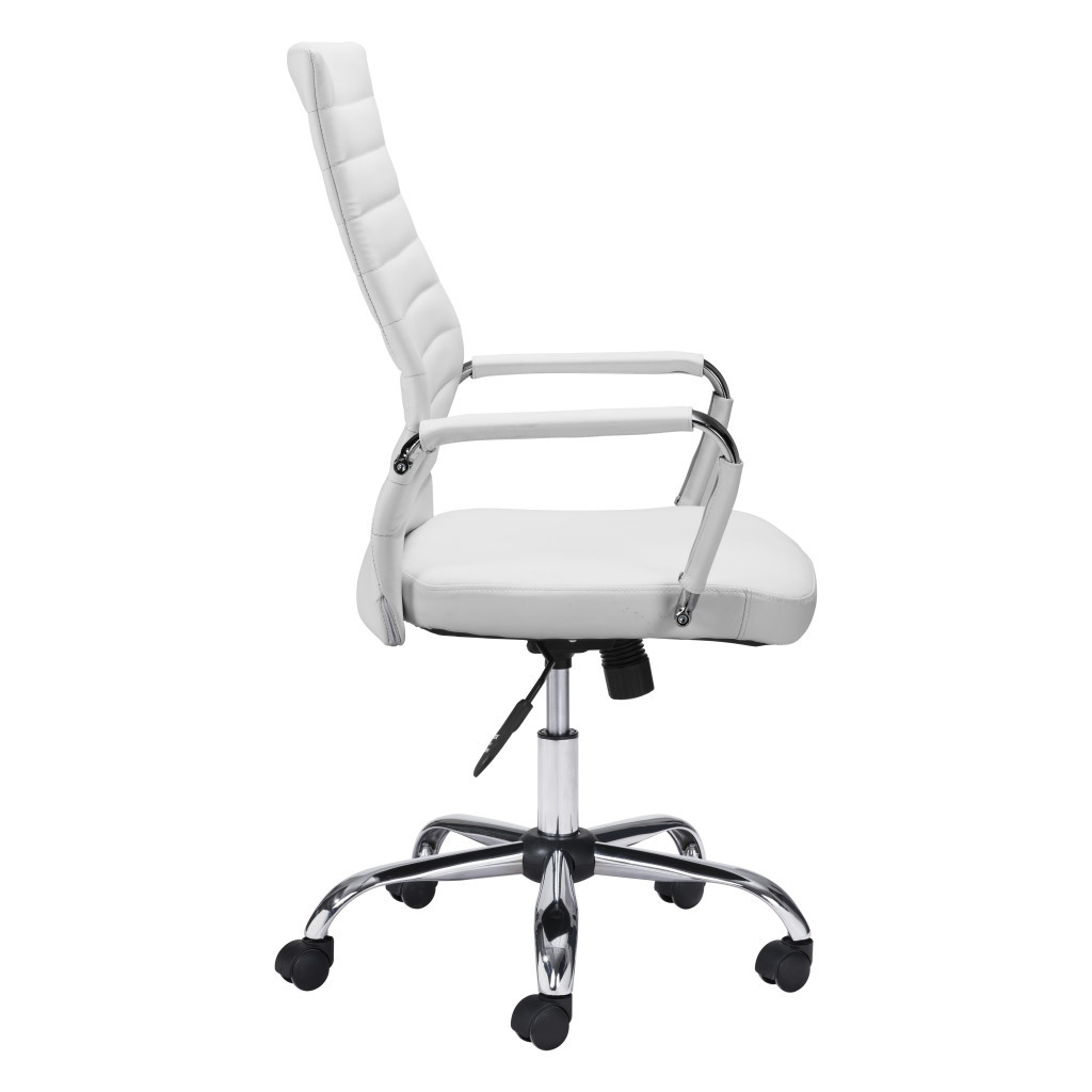 24.2-Inch Wide White and Silver Faux Leather Swivel Chair 5 24.2-Inch Wide White and Silver Faux Leather Swivel Chair - Image 5