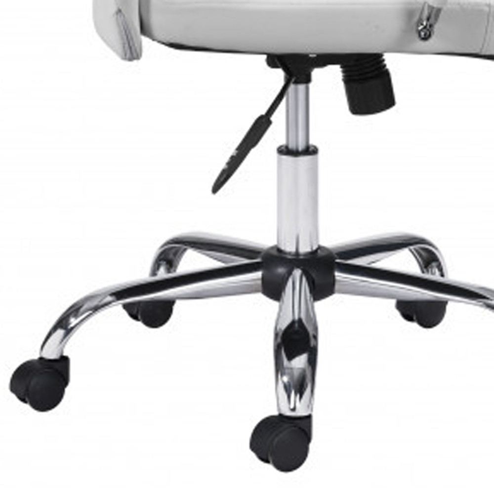 24.2-Inch Wide White and Silver Faux Leather Swivel Chair 6 24.2-Inch Wide White and Silver Faux Leather Swivel Chair - Image 6