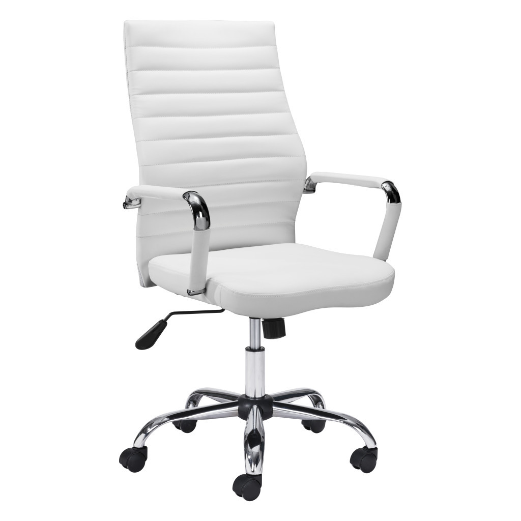 24.2-Inch Wide White and Silver Faux Leather Swivel Chair 3 24.2-Inch Wide White and Silver Faux Leather Swivel Chair - Image 3
