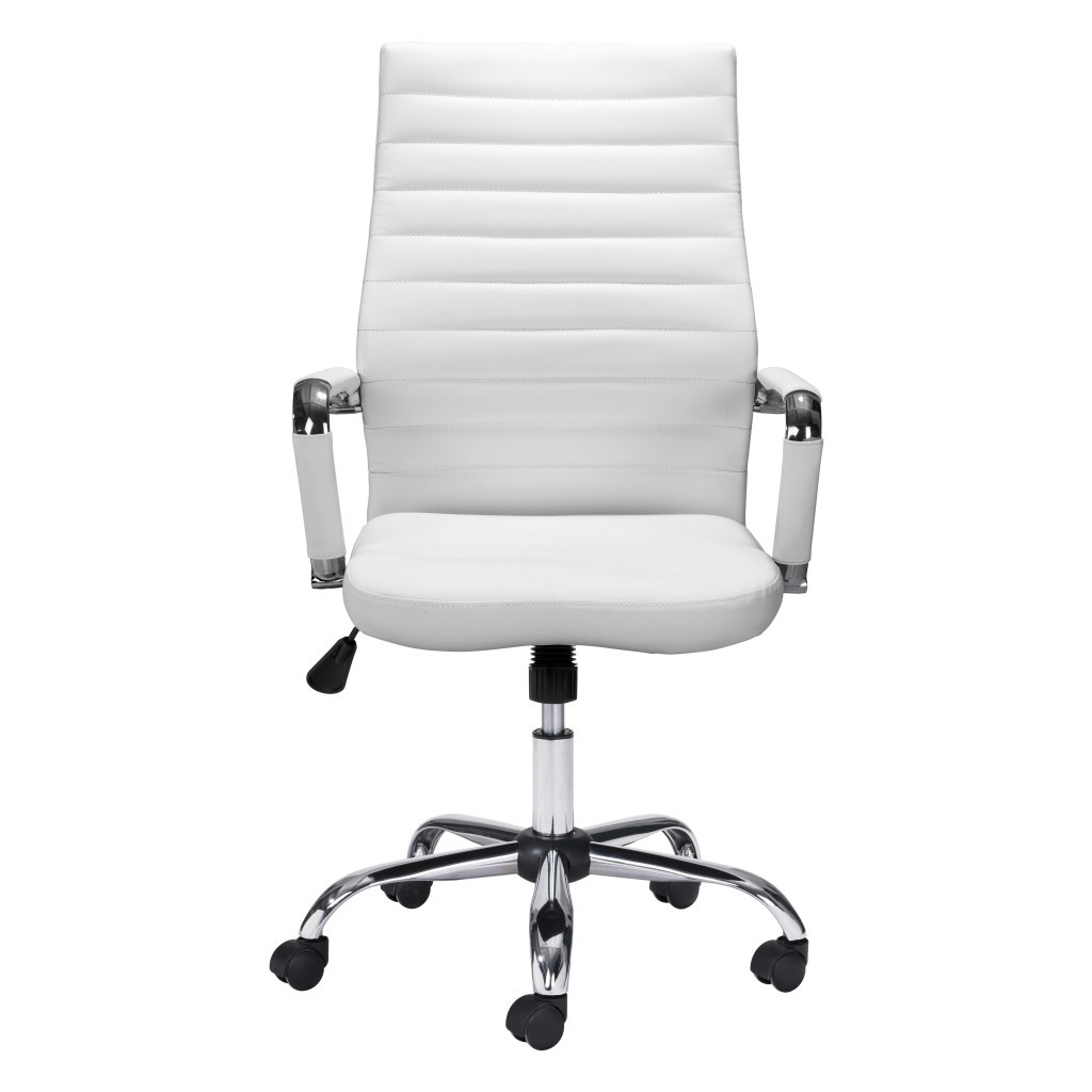 24.2-Inch Wide White and Silver Faux Leather Swivel Chair 1 24.2-Inch Wide White and Silver Faux Leather Swivel Chair