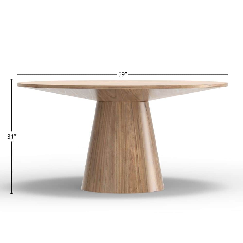 Modern Round Dining Table Natural Solid Rubberwood Mindi Veneer 4 Modern Round Dining Table Natural Solid Rubberwood Mindi Veneer - Image 4