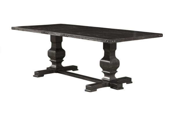 Vintage Black Rubberwood Trestle Dining Table Traditional Style