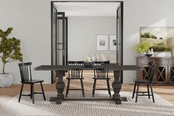 Traditional Charcoal Trestle Dining Table Rubberwood and Mindy Veneer