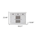 White Farmhouse Accent Cabinet With Drawers and Rattan Baskets