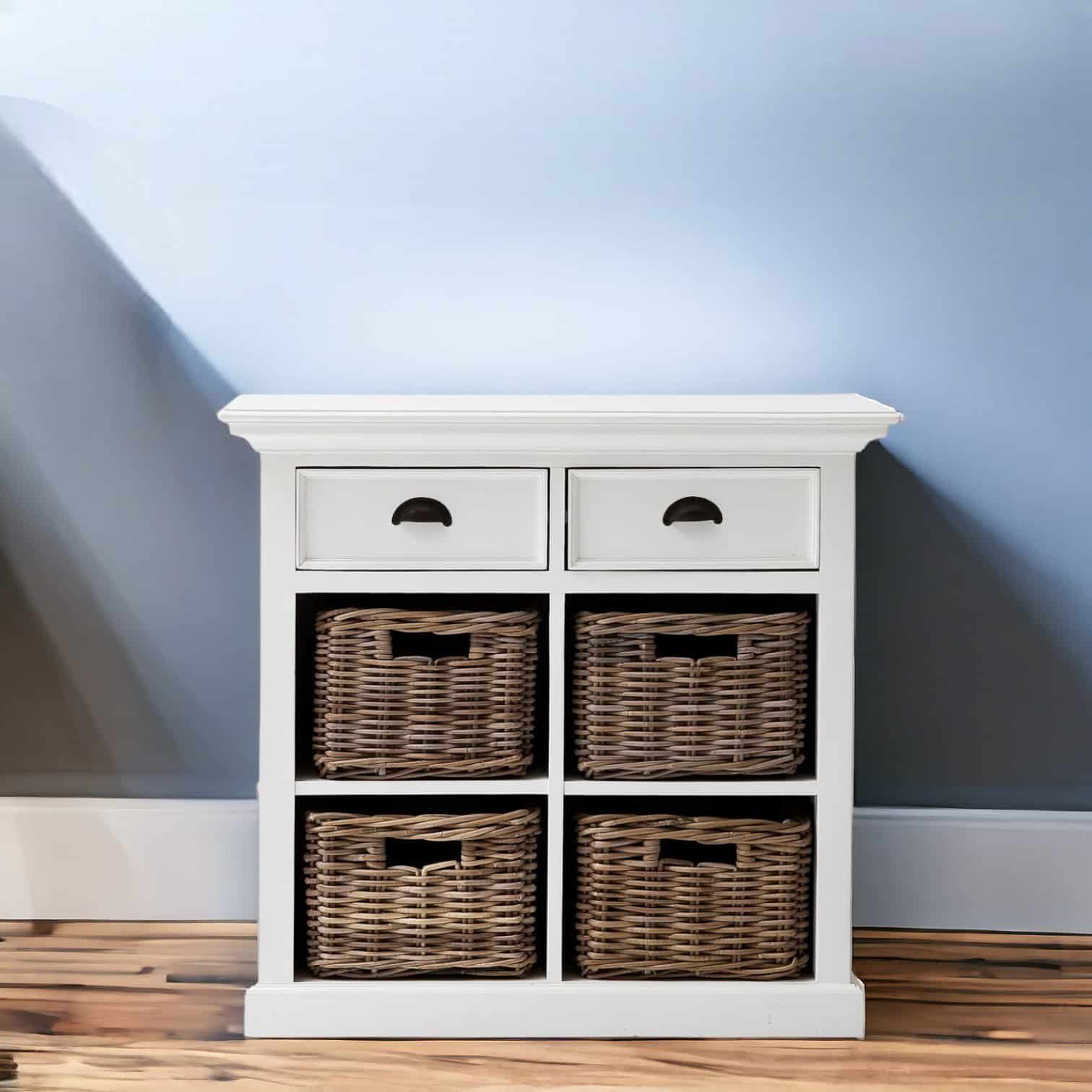 Coastal White Sideboard with Drawers and Rattan Baskets (Set of 1) 3 Coastal White Sideboard with Drawers and Rattan Baskets (Set of 1) - Image 3