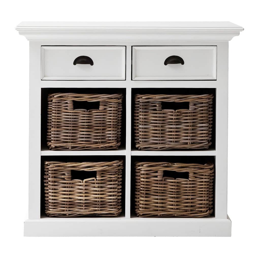 Coastal White Sideboard with Drawers and Rattan Baskets (Set of 1) 2 Coastal White Sideboard with Drawers and Rattan Baskets (Set of 1) - Image 2