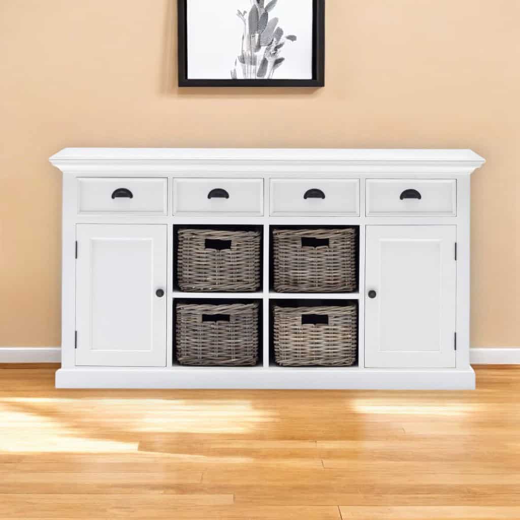 White Solid Wood Sideboard with Four Drawers and Two Doors 1 White Solid Wood Sideboard with Four Drawers and Two Doors