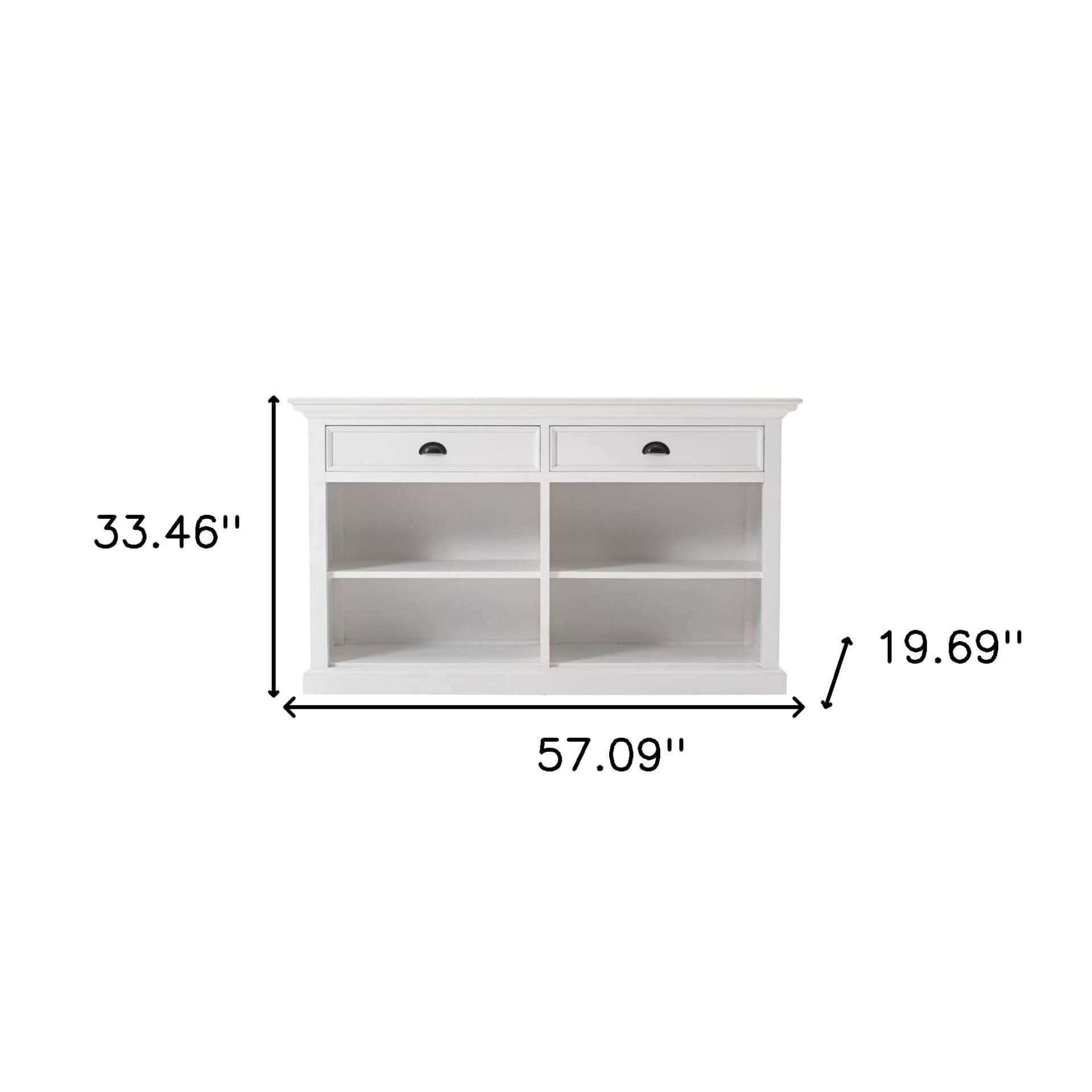 White Wood Buffet Table with Drawers and Open Storage 9 White Wood Buffet Table with Drawers and Open Storage - Image 9