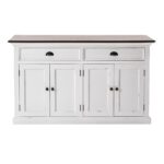 Farmhouse Brown and White Buffet Server With Storage Shelves