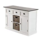 Farmhouse Brown and White Accent Cabinet with Rattan Baskets