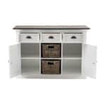 Farmhouse Brown and White Accent Cabinet with Rattan Baskets
