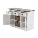 Farmhouse Brown and White Accent Cabinet with Rattan Baskets