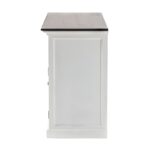 Farmhouse Brown and White Accent Cabinet with Rattan Baskets