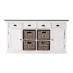 Modern Farmhouse White Buffet Server with Baskets and Shelves