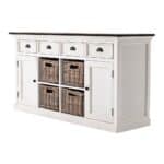 Modern Farmhouse White Buffet Server with Baskets and Shelves