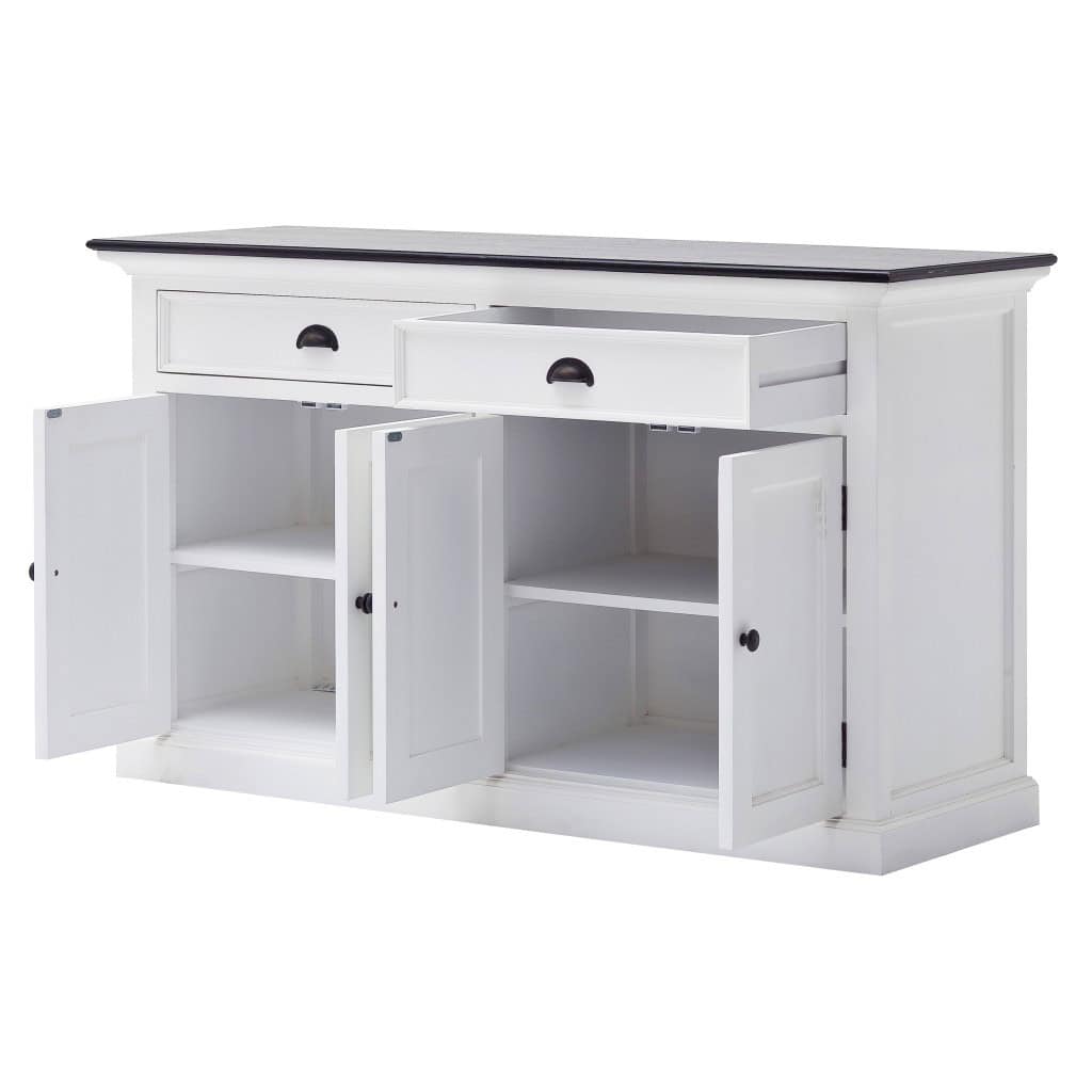 Black and White Farmhouse Buffet Server with Storage Shelves 2 Black and White Farmhouse Buffet Server with Storage Shelves - Image 2