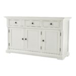 White Three Door Buffet Server with Storage and Crown Molding