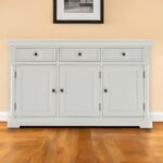 White Three Door Buffet Server with Storage and Crown Molding