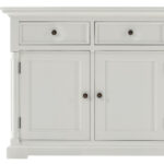 White Three Door Buffet Server with Storage and Crown Molding