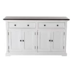 Rustic White Buffet with Dark Brown Top and Shelving