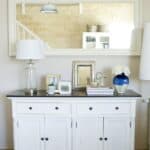 Rustic White Buffet with Dark Brown Top and Shelving