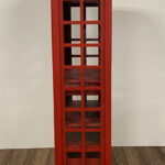 Vintage Red Wooden Phone Booth Bar Cabinet with Wine Storage