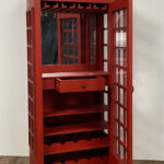 Vintage Red Wooden Phone Booth Bar Cabinet with Wine Storage
