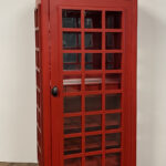 Vintage Red Wooden Phone Booth Bar Cabinet with Wine Storage