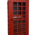 Vintage Red Wooden Phone Booth Bar Cabinet with Wine Storage