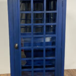 Vintage Blue Wooden Phone Booth Bar Cabinet with Wine Storage