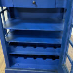 Vintage Blue Wooden Phone Booth Bar Cabinet with Wine Storage