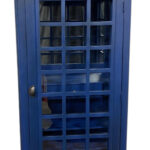 Vintage Blue Wooden Phone Booth Bar Cabinet with Wine Storage